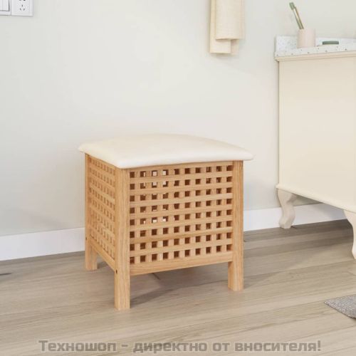 Табуретка за баня, 48x47,5x52 см, орехово дърво масив