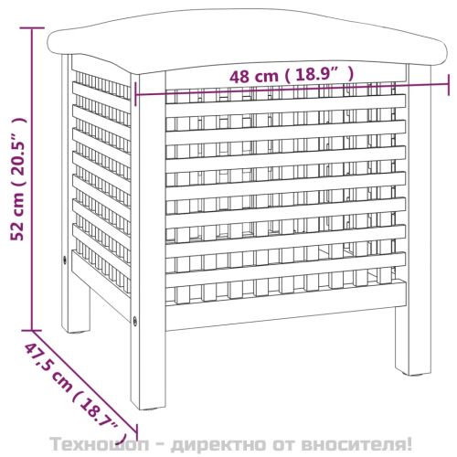 Табуретка за баня, 48x47,5x52 см, орехово дърво масив