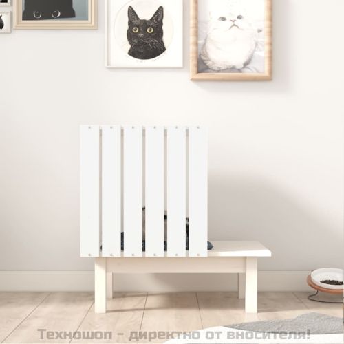 Котешка къща, бяло , 60x36x60 см, масивно дърво бор