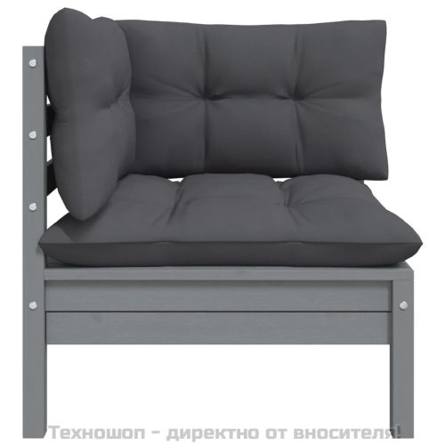 Градински лаундж комплект 3 части с възглавници сив бор масив