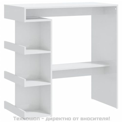Бар маса с шкаф за съхранение, бял гланц, 100x50x101,5 см