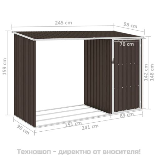 Градински навес кафяв 245x98x159 см поцинкована стомана