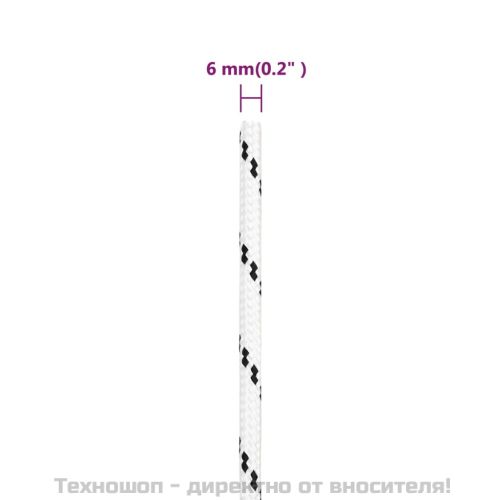 Плетено въже за лодка бяло 6 мм x 100 м полиестер
