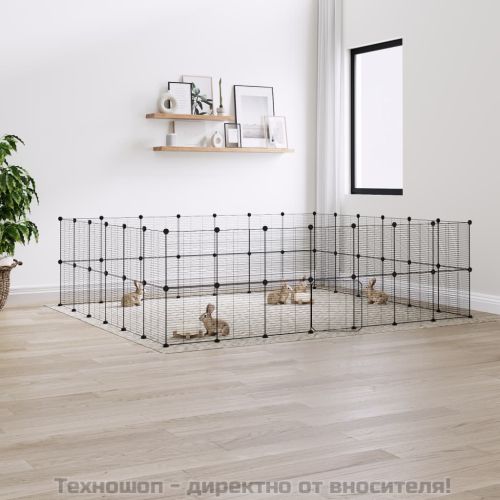 Клетка за животни с врата, 52 панела, черна, 35x35 см, стомана