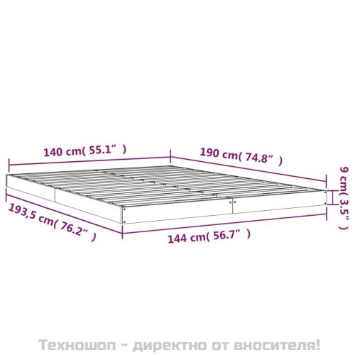 Рамка за легло, бяла, бор масив, 140x190 см