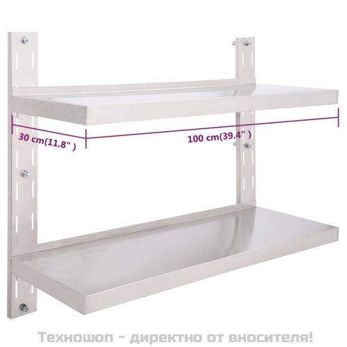 Стенен рафт с 2 нива, неръждаема стомана, 100x30 см