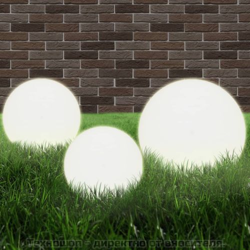 Градински сфери за LED лампи, 3 бр, 20/30/40 см, PMMA