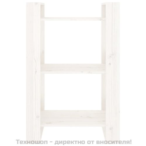 Библиотека/разделител за стая, бяла, 60x35x91 см, бор масив