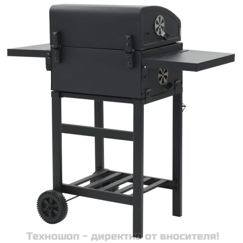 Барбекю грил на дървени въглища с долен рафт, черно