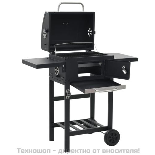 Барбекю грил на дървени въглища с долен рафт, черно
