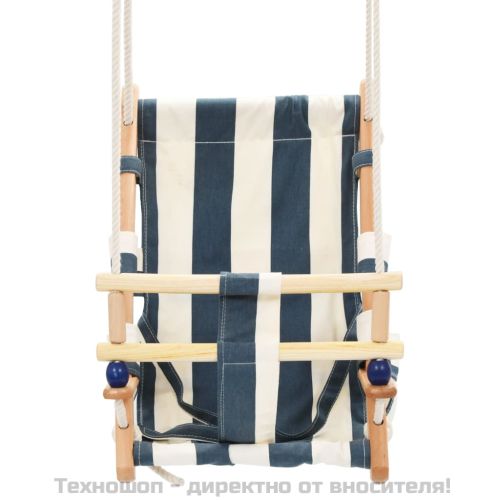 Бебешка люлка с предпазен колан, памук, дърво, синя