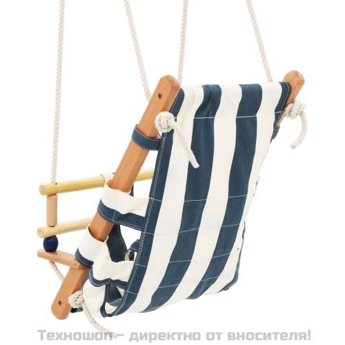 Бебешка люлка с предпазен колан, памук, дърво, синя