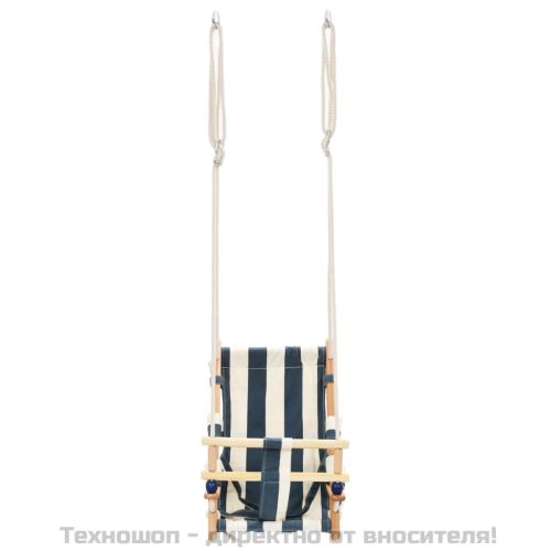 Бебешка люлка с предпазен колан, памук, дърво, синя