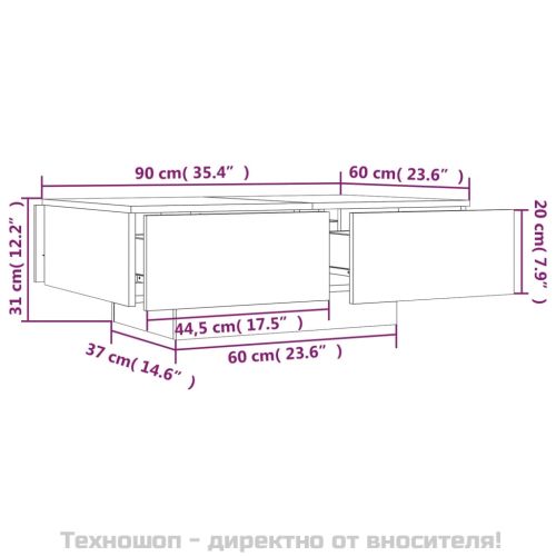 Кафе маса, сив сонома, 90x60x31 см, инженерно дърво