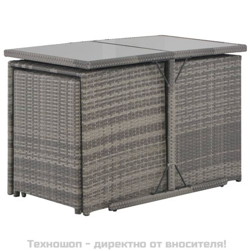 Градински комплект с възглавници, 7 части, полиратан, сив