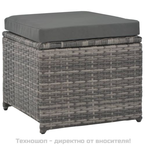 Градински комплект с възглавници, 7 части, полиратан, сив