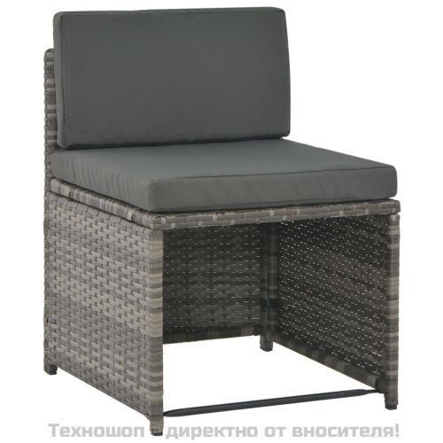 Градински комплект с възглавници, 7 части, полиратан, сив