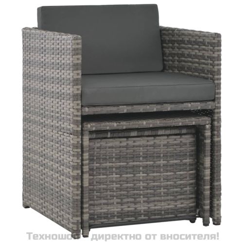 Градински комплект с възглавници, 7 части, полиратан, сив