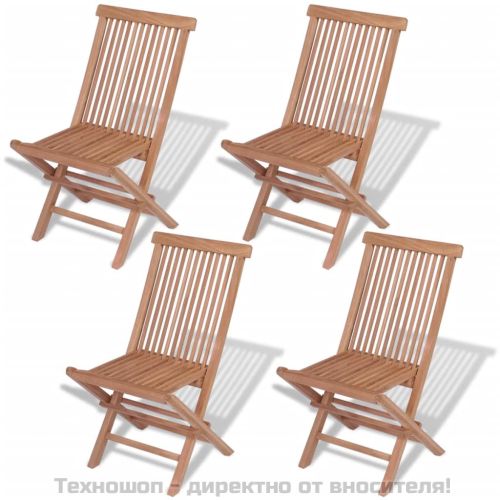 Сгъваеми градински столове, 4 бр, тиково дърво масив