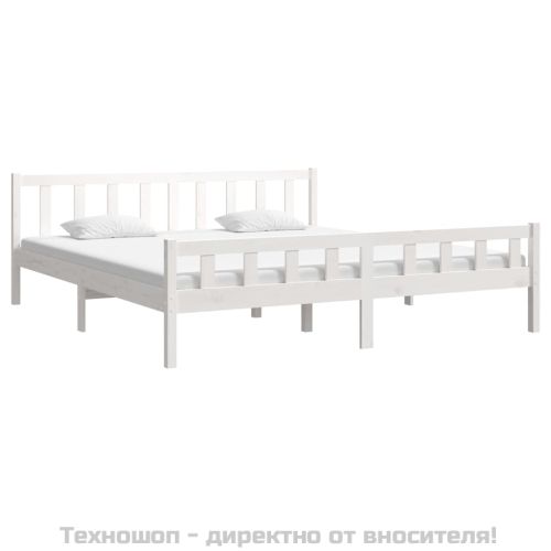 Рамка за легло, бяла, бор дърво масив, 160х200 см