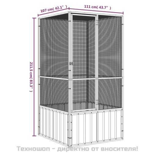 Клетка за птици сива 111x107x211,5 см поцинкована стомана