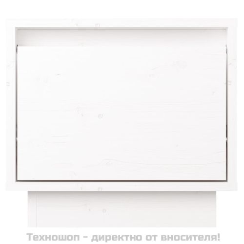 Нощно шкафче, бяло, 35x34x32 см, борово дърво масив