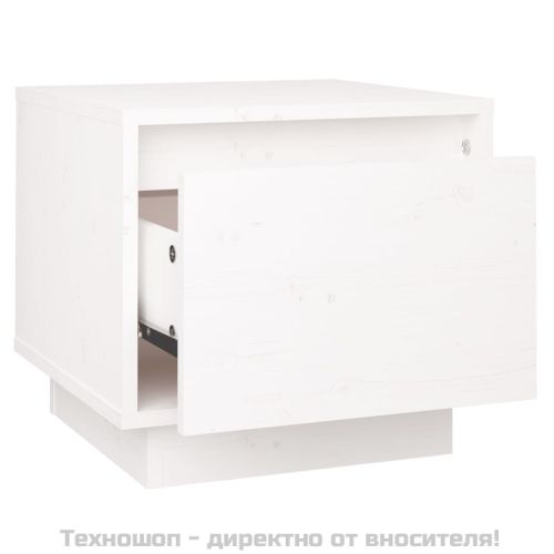 Нощно шкафче, бяло, 35x34x32 см, борово дърво масив