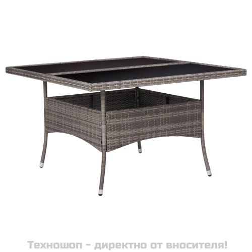 Градинска трапезна маса, сива, полиратан и стъкло