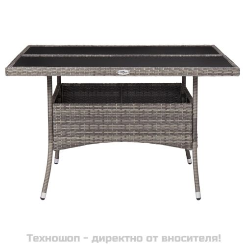 Градинска трапезна маса, сива, полиратан и стъкло