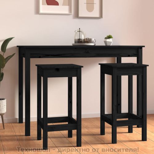 Бар столове 2 бр черни 40x40x78 см борово дърво масив