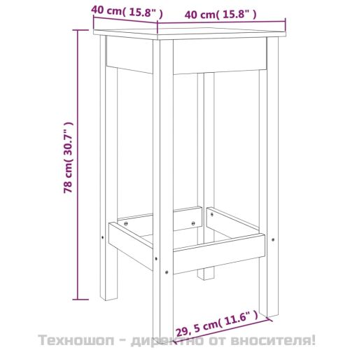 Бар столове 2 бр черни 40x40x78 см борово дърво масив