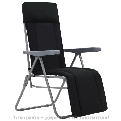 Сгъваеми градински столове с възглавници, 2 бр, черни