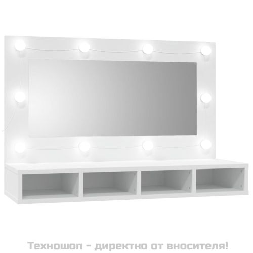 Огледален шкаф с LED, бял, 90x31,5x62 см