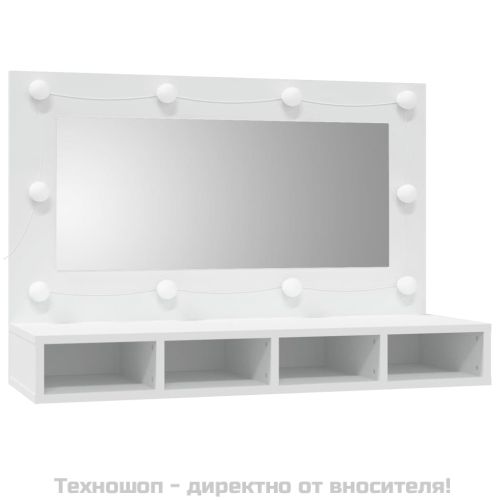 Огледален шкаф с LED, бял, 90x31,5x62 см