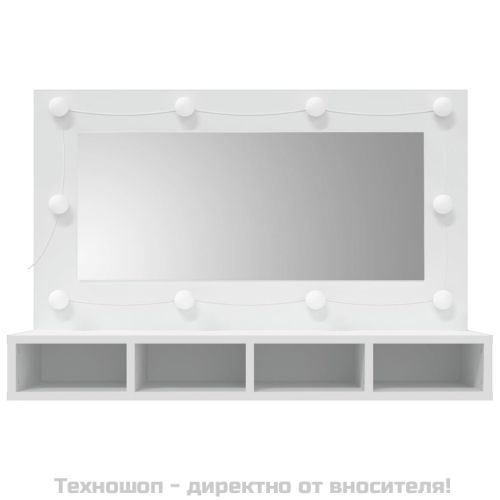 Огледален шкаф с LED, бял, 90x31,5x62 см