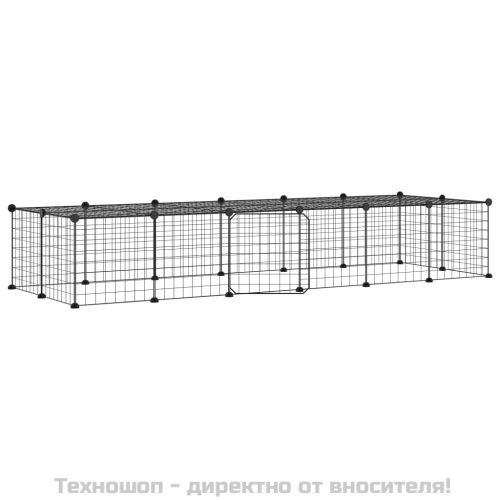Клетка за животни с врата, 28 панела, черна, 35x35 см, стомана