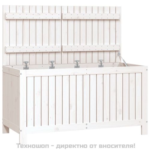 Градинска кутия за съхранение, бяла, 121x55x64 см, бор масив