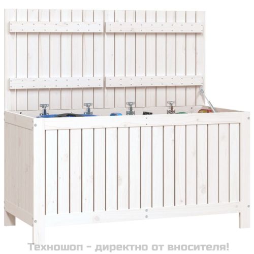 Градинска кутия за съхранение, бяла, 121x55x64 см, бор масив