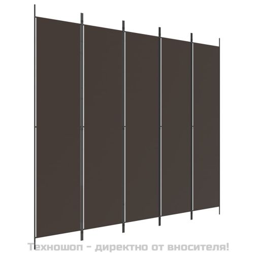 Параван за стая, 5 панела, кафяв, 250x220 см, плат