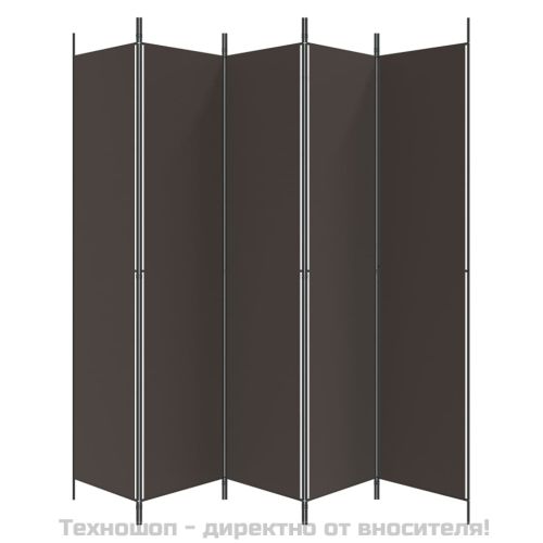 Параван за стая, 5 панела, кафяв, 250x220 см, плат