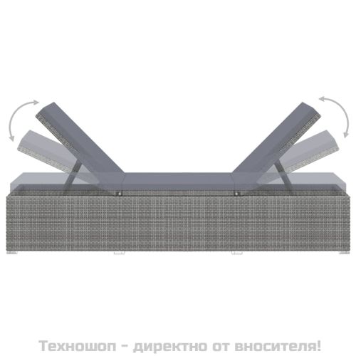 Шезлонг с шалте, полиратан, сив