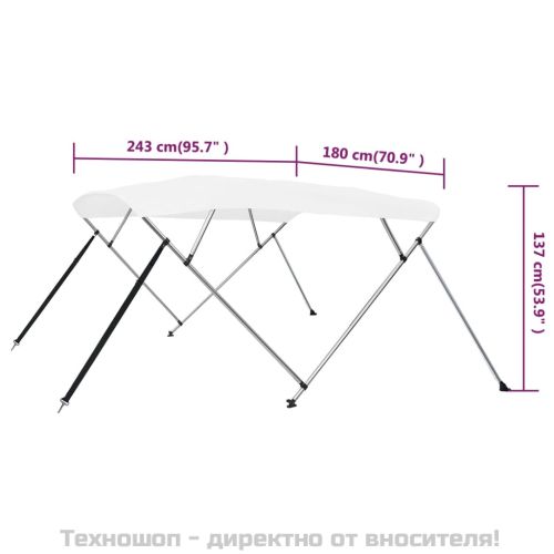 Тента за лодка, 4 дъги, бяла, 243x180x137 см