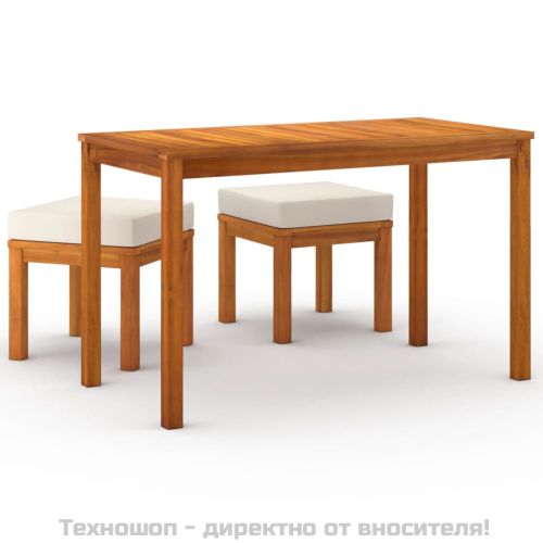 Градински трапезен комплект 3 части с възглавници акация масив