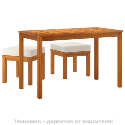 Градински трапезен комплект 3 части с възглавници акация масив