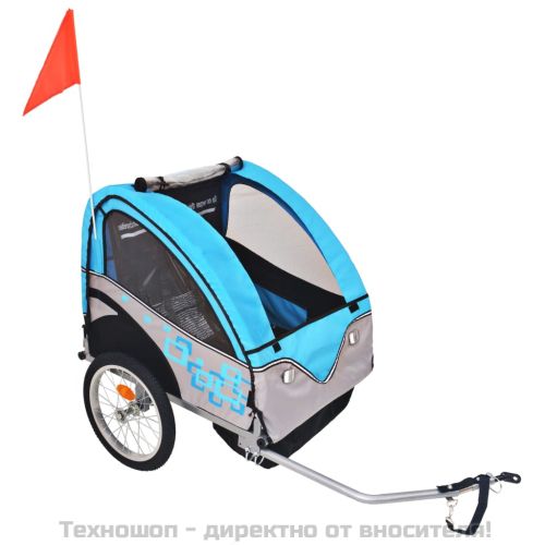 Ремарке за велосипед, сиво и синьо, 30 кг