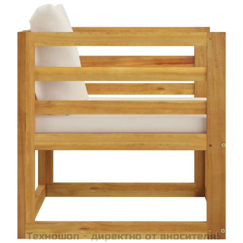 Градински стол с кремави възглавници, акациево дърво масив