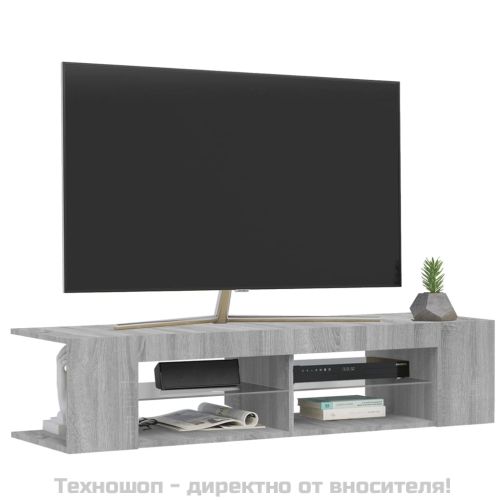 ТВ шкаф с LED осветление, сив сонома, 135x39x30 см
