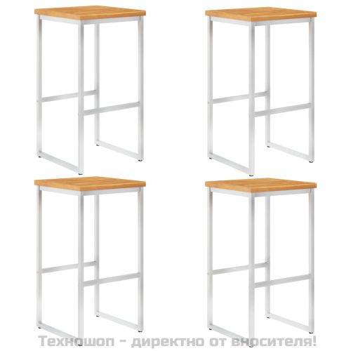 Бар столове, 4 бр, акация масив и неръждаема стомана