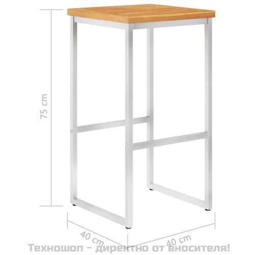 Бар столове, 4 бр, акация масив и неръждаема стомана