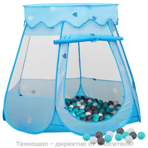 Детска палатка за игра с 250 топки, синя, 102x102x82 см